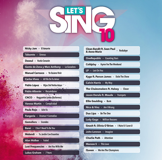 Biblioteca troncal Matemáticas Escéptico Desvelado el listado de canciones y artistas de Let's Sing 10 | Noticias |  GameProTV